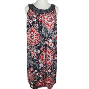 Blu Sage Dress Red Black Beaded Neckline Sleeveless New. Size 20W